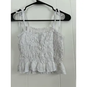 Kittenish Smocked Ruffle Crop Top White XS Tie Shoulder‎ thumbnail 5