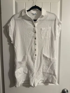 Blue Island White Linen Romper thumbnail 1