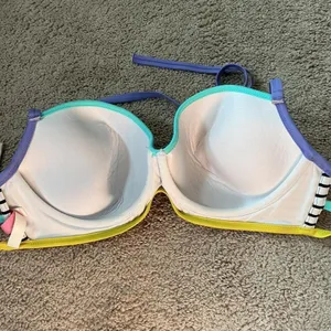 Victoria's Secret The Getaway Halter Striped Bikini Top Neon Trim‎ 34DD thumbnail 5