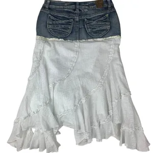 Candie's size 5 30 Asymmetrical Denim White Skirt ruffle cowgirl y2k vintage vib thumbnail 2