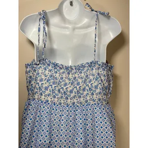 J.Crew Tiered Maxi Dress Blue Mixed Floral Stripe Coastal Cottagecore Boho Med thumbnail 3