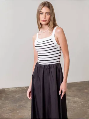 Tuckernuck Moon River Square Neck Sweater Knit Mix Media Midi Dress Size Small thumbnail 3