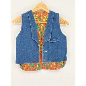 Vintage‎ Papaya Denim Vest and Skirt Set Size 8 Tropical Ruffle Western 80s 90s thumbnail 2
