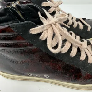 P448 Skate Turtle High Top Sneaker Patent Leather Suede Brown Black Womens 38 thumbnail 9