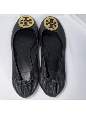 Tory Burch Reva Ballet Flats Women’s Size 7.5 Black Leather Gold Logo thumbnail 4