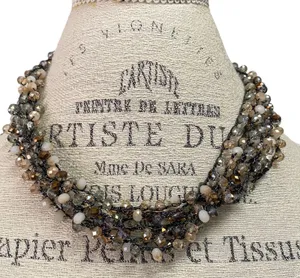 Stella & Ruby Beaded Statement Necklace Multi Strand Cocktail Party Boho Chic Brown thumbnail 2