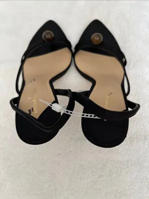 ANTONIO MELANI Black Strappy Slingback Heels with Decorative Bead thumbnail 4
