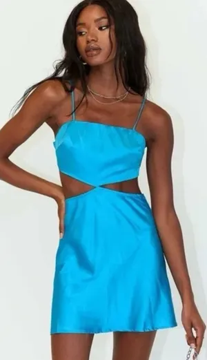 Princess Polly Mini Dress Women 12 Blue Cutout‎ Satin Party Clubwear Strappy thumbnail 1