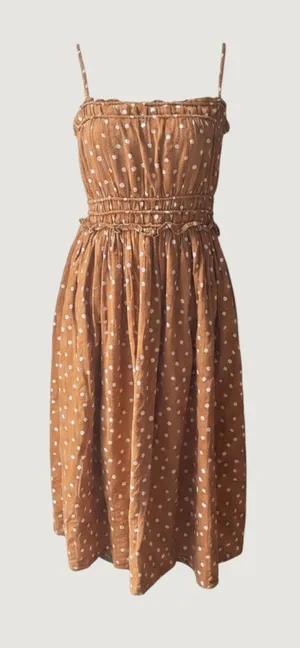 Maurices Womens Rust Brown Polka Dot Smocked Midi Dress Medium Adjustable Straps thumbnail 1