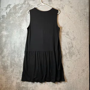Eileen Fisher Black Tencel Jersey Drop Waist Mini Dress Size Medium‎ Minimalist thumbnail 6