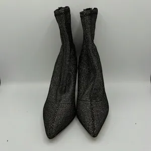 Jewel‎ Badgley Mischka Black Glitter Sock Bootie Size 6.5 Spike Heel Retro Glam thumbnail 2