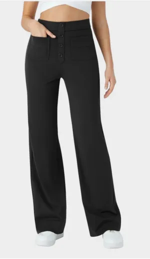 Halara Size L High Waisted Pockets Straight Leg Casual Pants Black thumbnail 1