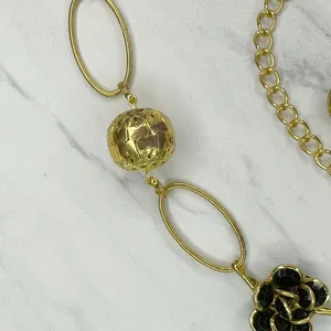Black Rhinestone Flower Gold Tone Chain Link Belt One Size (OS) ✨ thumbnail 6