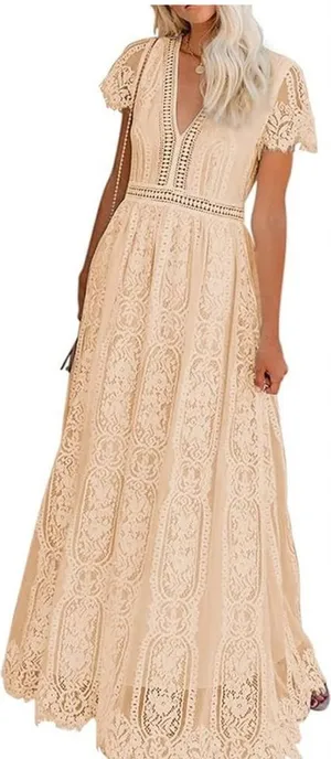 Chic Lace Maxi Dress in Cream thumbnail 1