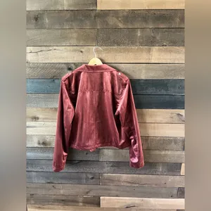 LC Lauren Conrad Velvet Moto Jacket Zip Front in Rose – Size L thumbnail 9