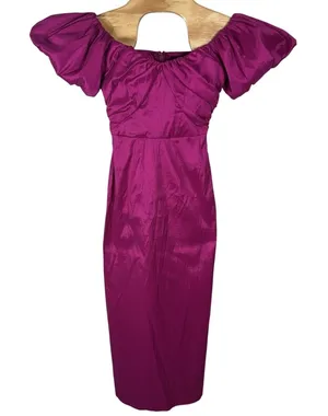 Abercrombie & Fitch Taffeta Off‎ The Shoulder Puff Sleeve Midi Dress Womens XS thumbnail 1