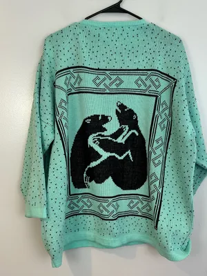 Vintage Honors Plus Teal Blue/Black Crewneck Bears and Polka Dot Sweater Size XL thumbnail 7