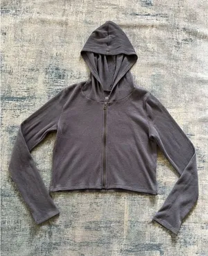 Hollister Slate Blue Gray Waffle Knit Cropped Full Zip Hoodie Women's Medium thumbnail 1