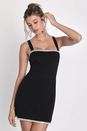 NWT Lulus Glowing Allure Black Rhinestone Sleeveless Bodycon Mini Dress Party S thumbnail 1