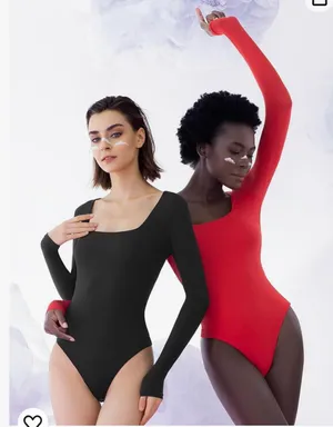PUMIEY Women's Square Neck Long Sleeve Bodysuit Sexy Body Suit Tops Smoke Cloud Pro thumbnail 5