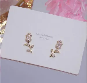 Women's Rose Flower Gold Stud Earrings thumbnail 4