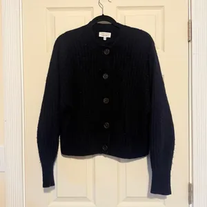 & OTHER STORIES Balloon Sleeve Wool Alpaca Cardigan Sweater Oversized Navy‎ sz S thumbnail 3