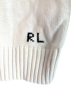 Polo Ralph Lauren Cotton Bear Long Sleeve Crew Neck Pullover in Ivory Large Wome thumbnail 7