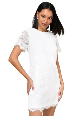Lulus Take Me to Brunch Ivory Lace Shift Dress size Large NWT thumbnail 1