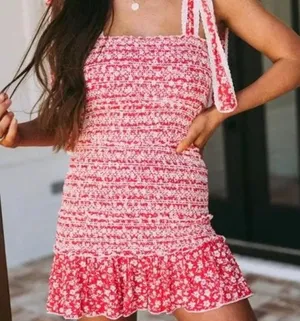 Olivaceous Red Smocked Dress thumbnail 1