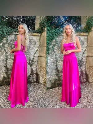 HOUSE OF CB 'Anabella' Fuchsia Lace Up Maxi Dress Pink thumbnail 2