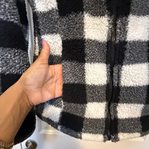 32 Degrees Heat Womens Buffalo Plaid Sherpa Fleece Full Zip Jacket Black White S thumbnail 4