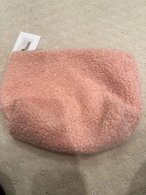 The Darling Effect Pink Sherpa “STUFF” Cosmetic Bag Plush Makeup Pouch NWT thumbnail 4