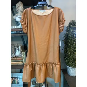 INCLAN STUDIO Millie Faux Leather Mini Dress TAN BROWN Butterscotch Womens Size thumbnail 5