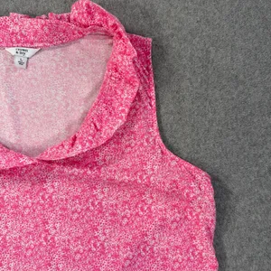 Crown & Ivy Ruffle Collar Sleeveless Blouse Womens Large Pink/White Floral thumbnail 2