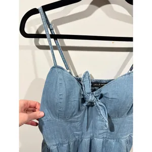 As You Wish Women Light Blue Cotton Chambray Tie Front Wide Leg Jumpsuit Medium thumbnail 2