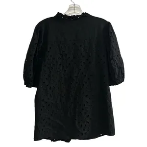 PrettyGarden‎ Women's Black Embroidered Blouse L Long Puff Sleeve thumbnail 10