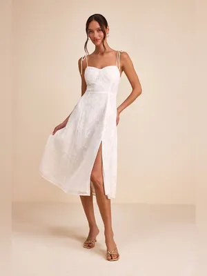 LULU’S Loveliest Looks White Floral Jacquard Tie-Strap Midi Dress thumbnail 6