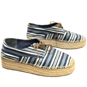 Tory Burch Florence Platform Espadrilles Women 9 Blue White Striped Canvas Shoes thumbnail 4
