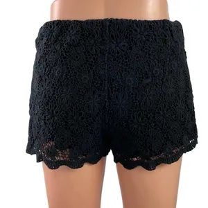 No Boundaries Black Mid Rise Floral Lace Embroidered Drawstring Mini Shorts Sz M thumbnail 3