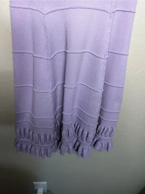 Maeve by Anthropologie Promenade Pointelle Purple Knit Ruffle Sweater Dress thumbnail 4