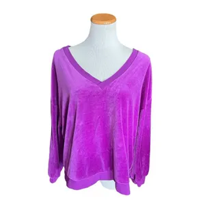 Womens Gap Holiday Velour Crushed Velvet Shock Fuscia V Neck Long Sleeve Top XL thumbnail 2