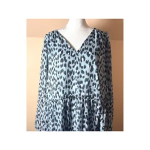 LOFT Shift Dress Womens XL Blue Excellent Leopard Print Drop‎ Waist V-Neck thumbnail 7