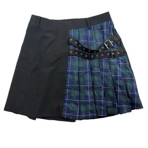 Punk L Large Pleated Plaid Mini Skirt Dark‎ Academia Twee Preppy School Girl thumbnail 2