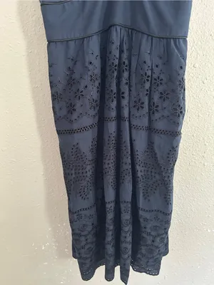 Cynthia Steffe Navy Eyelet Midi Dress with Crochet Trim Formal Wedding Guest 2 thumbnail 6