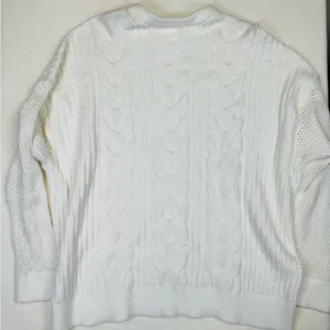 T Tahari Sweater Womens XL White Ivory Cable Knit Crew Neck Pullover Long Sleeve thumbnail 2