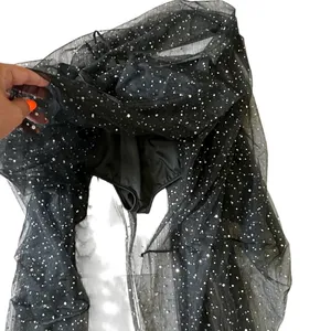 Black Sheer Tulle Maxi Skirt Med Built in panty Rhinestone Mesh Festival Rave thumbnail 4