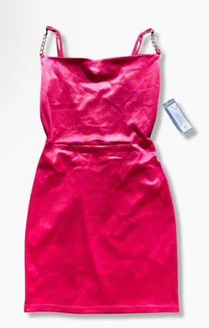 💖 NWT Planet Gold Small Hot Pink Satin Gold Chain Strap Dress 💖 thumbnail 1