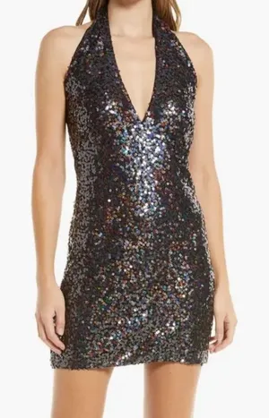 SHO by Tadashi Shoji Sleeveless Black‎ Sequin Halter Dress Size M thumbnail 1