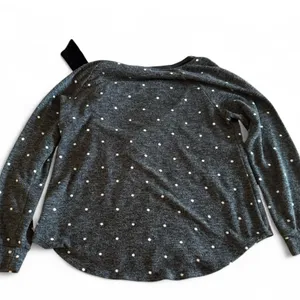 Le Lis Gray Polka Dot Sweater Black Velvet Bow Sleeve Size M thumbnail 2