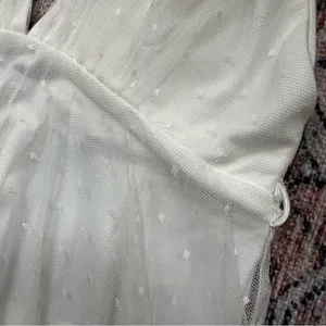 NWT One and Only Collective Tie Shoulder Mesh Tulle Dress Deep V Midi White Gown thumbnail 12